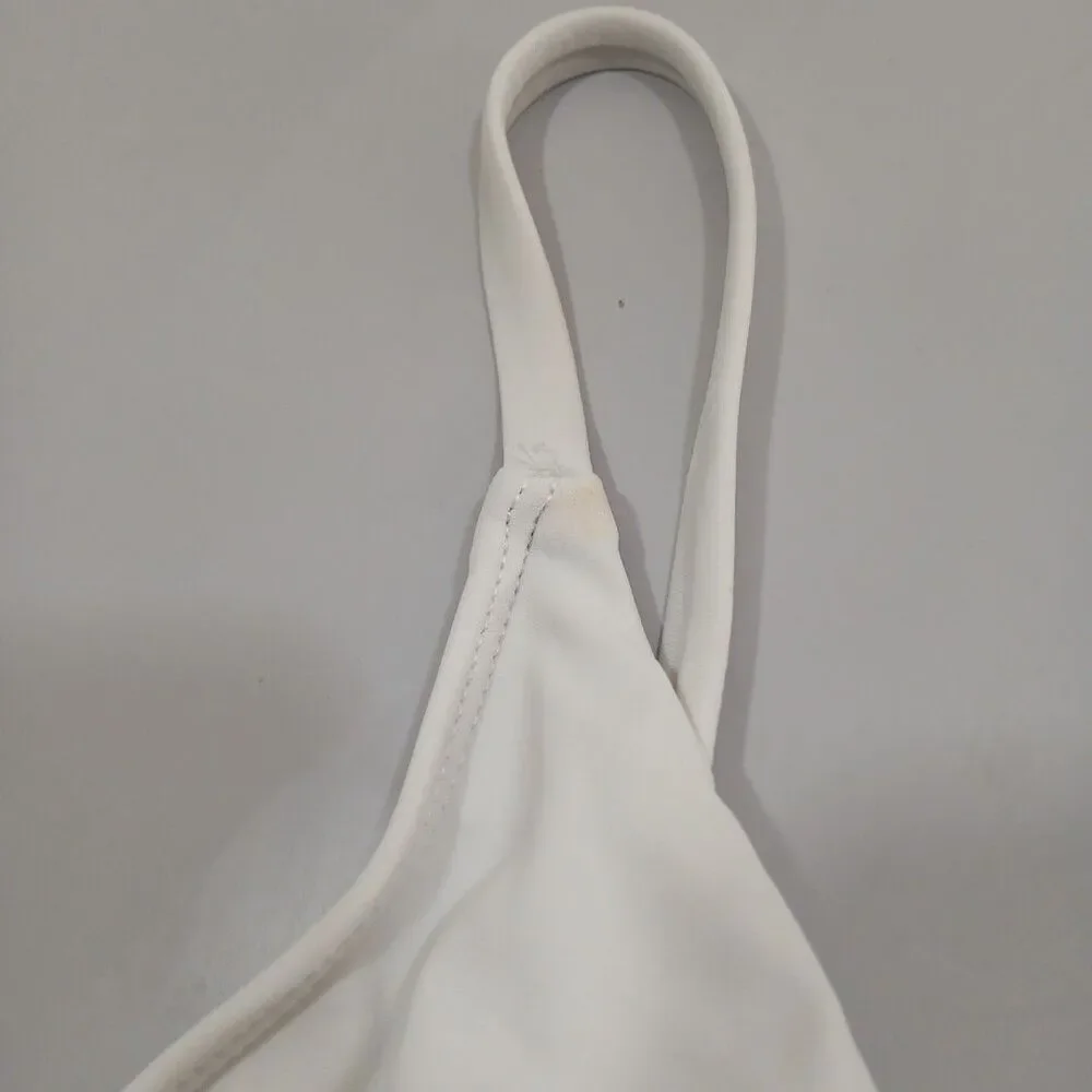 Womens White V Neck Triangle Twisted Front Swimsuit Bikini Top Sz S/M 28